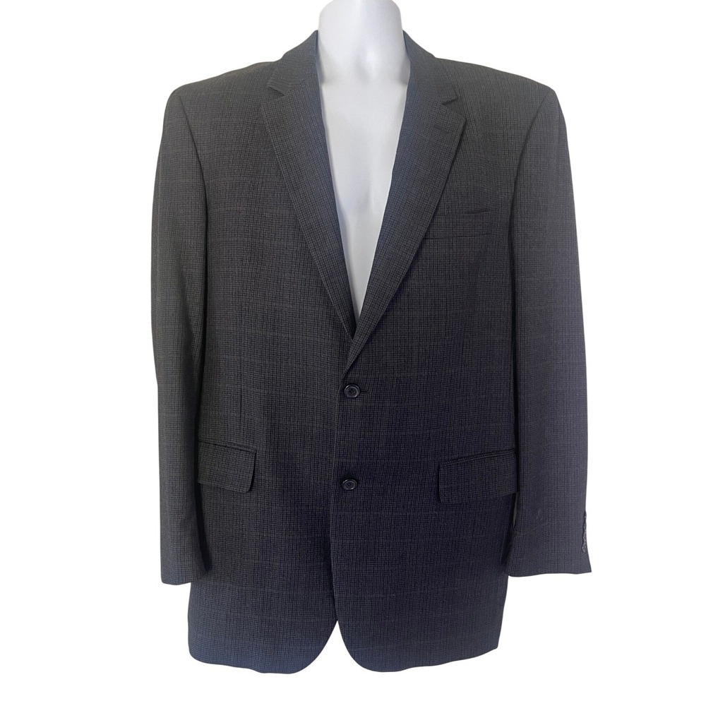 Jos A Bank Mens 42L Blazer Charcoal Grey Wool Cashmere Micro Check Sport Coat